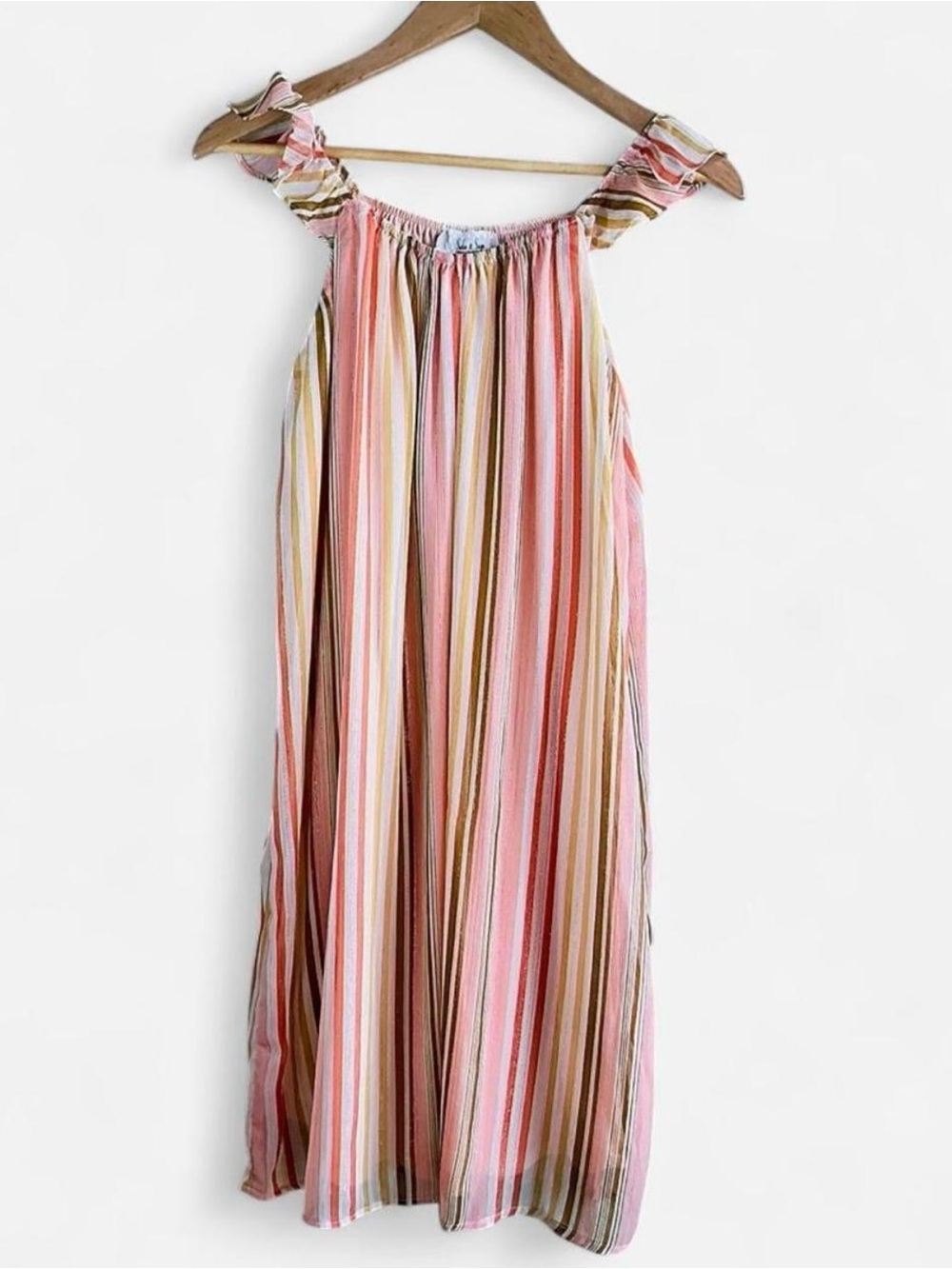 Sadie & Sage Coral Pink & Gold Metallic Lurex Striped Dress Size XL Boho Glam